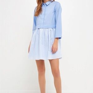 English Factory striped contrast shirt mini dress size small